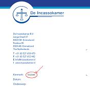 Unser Kennzeichnungsnummer auf dem Brief von De Incassokamer BV